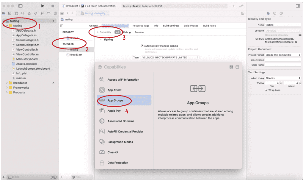 Adding App Groups capability to the main application target
