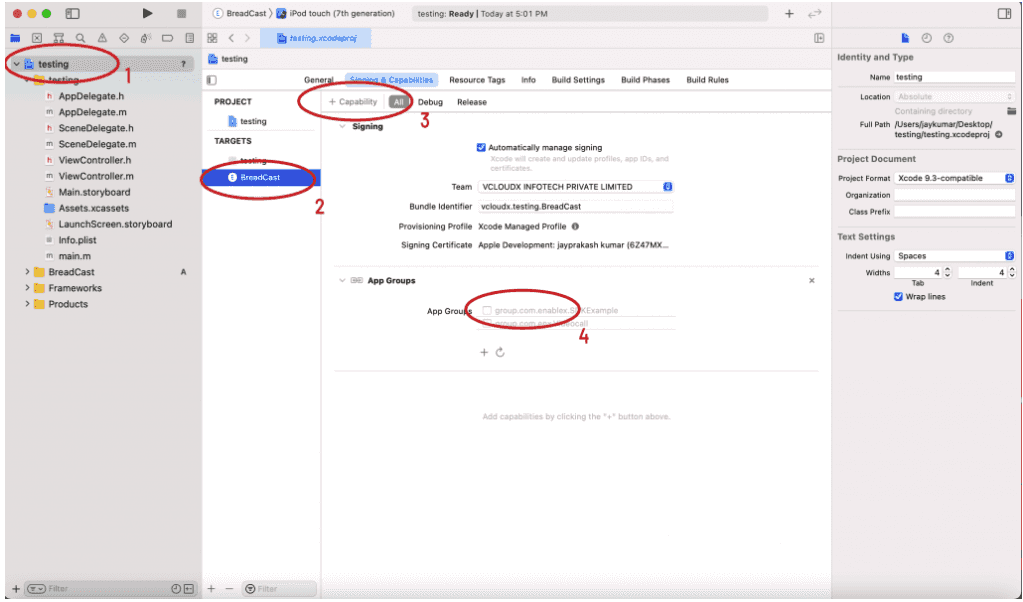 Adding App Groups capability to the broadcast extension target