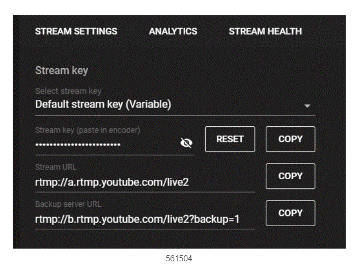 YouTube CDN information — Stream URL and Stream Key