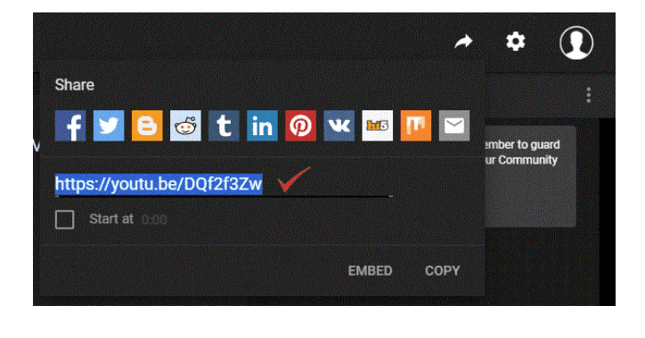 YouTube share popup — public viewer URL