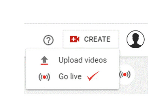 YouTube Studio — CREATE → Go live