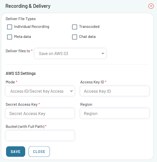 Delivery-AWS S3 Settings